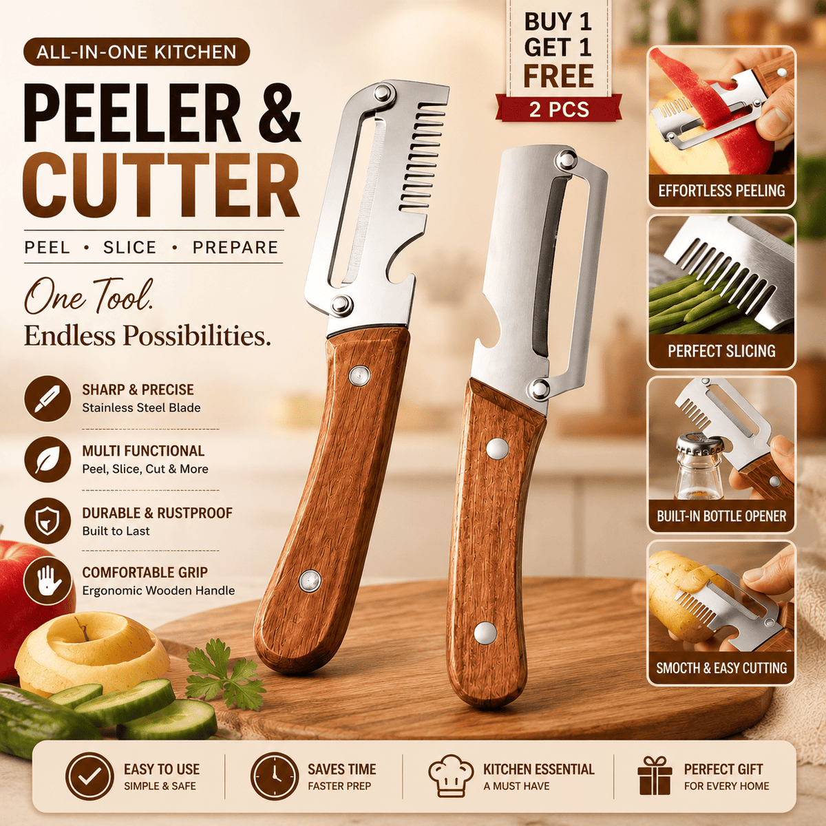 Multifunctional Vegetable Shredder & Peeler (Pack Of 2)